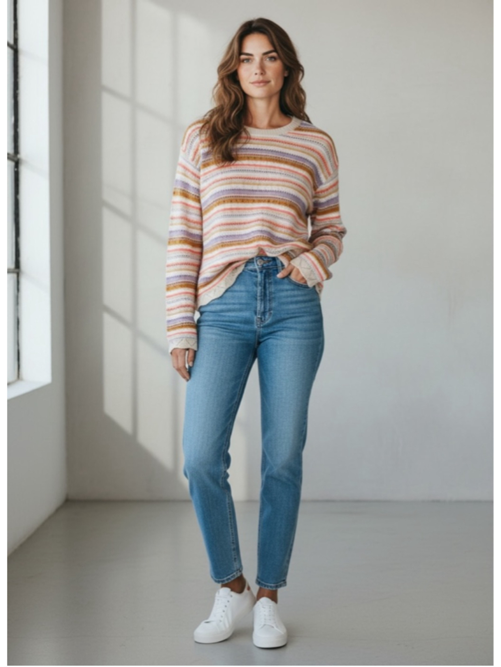 Lisa Todd Shore Thing Popover Open Knit Striped Summer Sweater Sz Medium